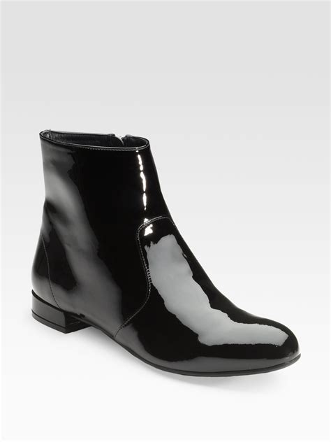 prada patent leather flat ankle boots